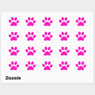 Adesivo Quadrado Padrão de Pegadas Personalizado Rosa Vibrante