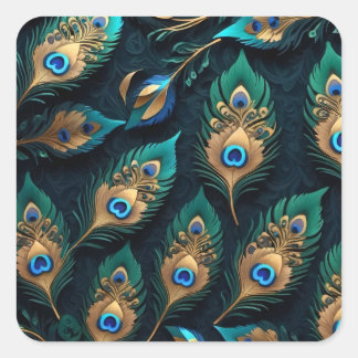 Adesivo Quadrado Padrão de Penas de Peacock de Corte de Papeira