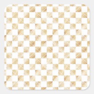Adesivo Quadrado Padrão de Quadro de Verificação Dourado Branco Mod