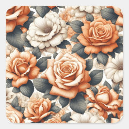 Adesivo Quadrado Padrão de Rosa Branca e Laranja Sem Costura