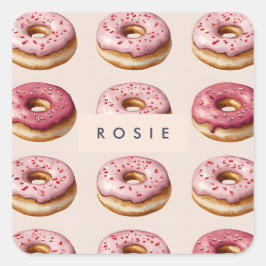 Adesivo Quadrado Padrão de Rosquinha rosa personalizado monograma
