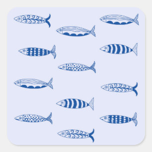 Adesivo Quadrado Padrão de Sardinhas
