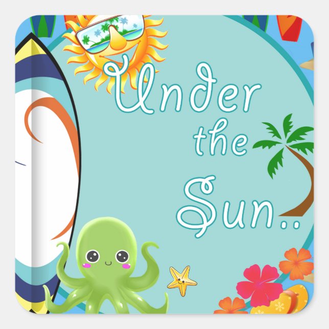 Adesivo Quadrado Padrão de Surf de praia legal (Frente)