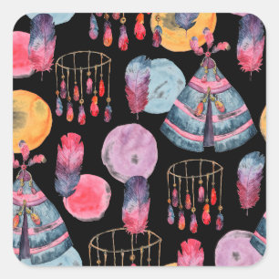 Adesivo Quadrado Padrão de Tent Boho
