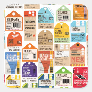 Adesivo Quadrado Padrão de tíquetes viagens vintage.