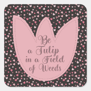 Adesivo Quadrado Padrão de Tulipas Rosa Simples Doce - Todas as dir