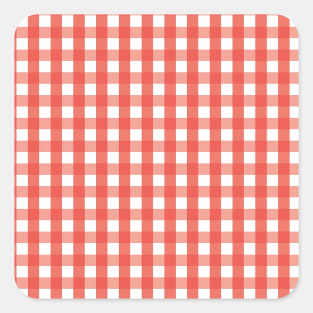 Adesivo Quadrado Padrão de Verificação de Gingham Vermelho (Frente)