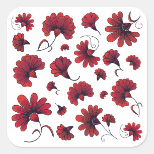 Adesivo Quadrado Padrão de Vetor de Cravo Vermelho Flor