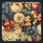 Adesivo Quadrado Padrão de Vintage de Ação de Graças Floral (12)<br><div class="desc">Esse adesivo é uma mistura harmoniosa de botânicos vegetais antigos e o charme caprichoso de padrões de squash. Traz a beleza do mundo natural para os dedos,  criando uma sinfonia visual. Peça a sua agora!</div>