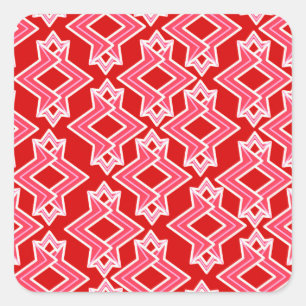 Adesivo Quadrado Padrão de wallpaper Art Deco, vermelho escuro e r