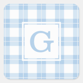 Adesivo Quadrado Padrão de Xadrez branca e azul claro monograma