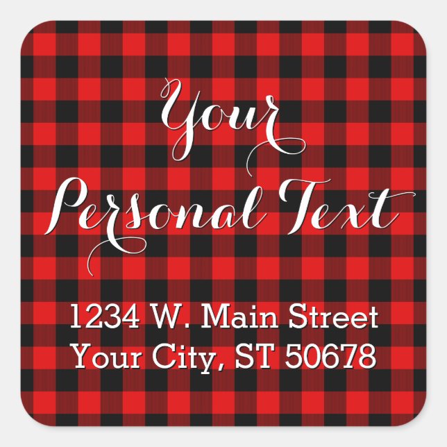 Adesivo Quadrado Padrão de Xadrez de Verificação de País Negro Verm (Frente)