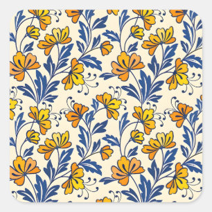 Adesivo Quadrado Padrão deslumbrante e contínuo de flores e folhas