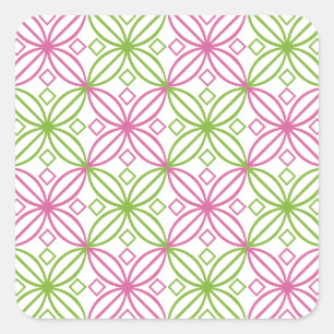 Adesivo Quadrado Padrão dos círculos cor-de-rosa e abstrato verde