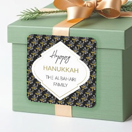 Adesivo Quadrado Padrão Elegante de Feriado de Hanukkah Dourado