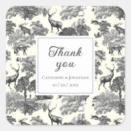 Adesivo Quadrado Padrão Elegante Vintage Black White Toile Deer