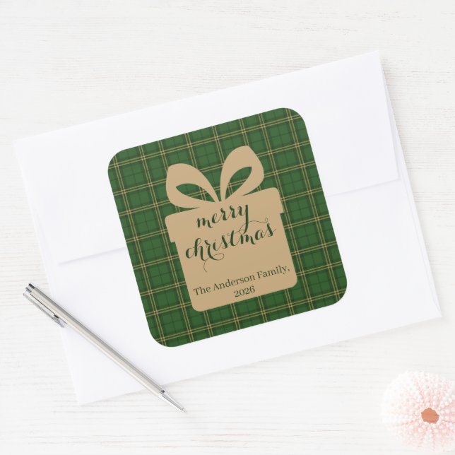 Adesivo Quadrado Padrão Festivo de Natal Xadrez Verde -  (Envelope)