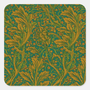 Adesivo Quadrado Padrão Floral Arcadia de William Morris Verde Dour