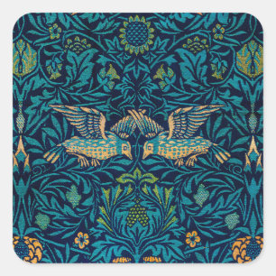 Adesivo Quadrado Padrão Floral Art Nouveau de Pássaros de William M