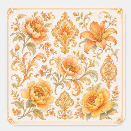 Adesivo Quadrado Padrão Floral Barroco Vintage – Laranja Quente /Do