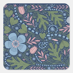 Adesivo Quadrado Padrão Floral Botânico Vintage Arte Folclórica Ele