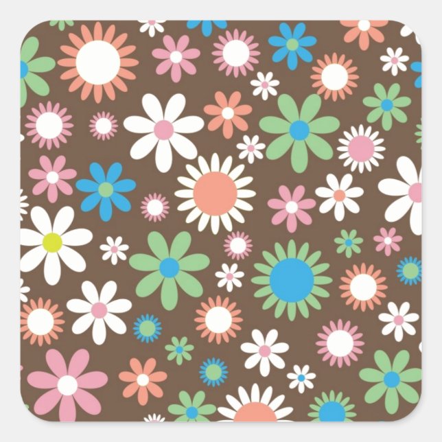 Adesivo Quadrado Padrão Floral de Daisy Cute (Frente)