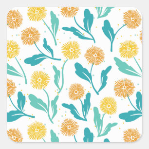 Adesivo Quadrado Padrão Floral de Dandelion Amarelo - Inspirado na