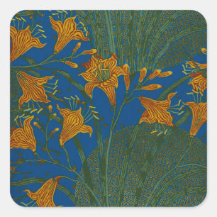 Adesivo Quadrado Padrão Floral de Dia Lírio Vintage de Walter Crane