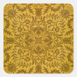 Adesivo Quadrado Padrão floral dourado ornamentado com simetria