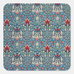 Adesivo Quadrado Padrão floral em folhas verdes com fundo azul