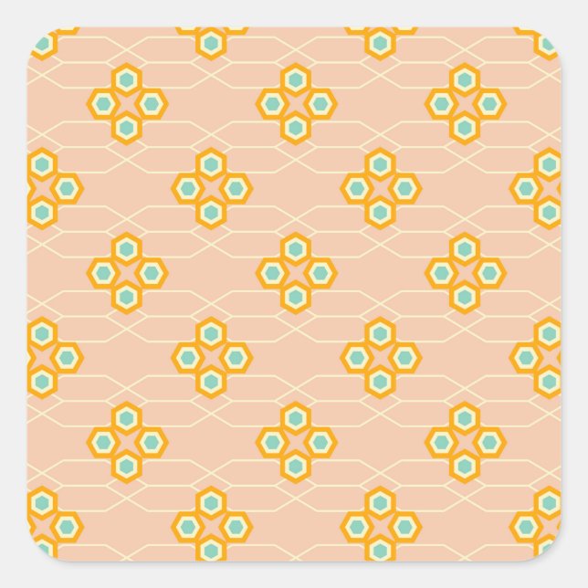 Adesivo Quadrado Padrão floral hexagonal de fundo de pêssego (Frente)