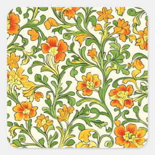 Adesivo Quadrado Padrão floral laranja e amarelo Art Nouveau