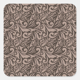 Adesivo Quadrado Padrão Floral Marrom Elegante em Fundo Rosa Claro