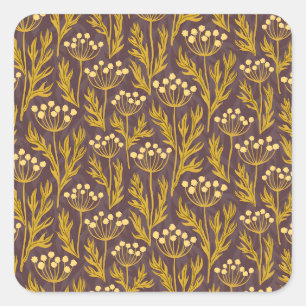 Adesivo Quadrado Padrão Floral Natural: Acentos Dourados Tela Escur