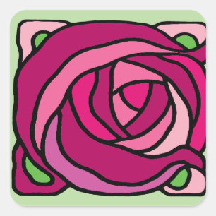 Adesivo Quadrado Padrão floral verde e cor-de-rosa Rosas