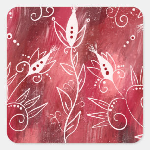 Adesivo Quadrado Padrão Floral Vermelho