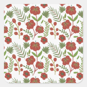 Adesivo Quadrado Padrão floral vermelho sem costura sobre fundo bra