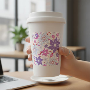 Adesivo Quadrado Padrão Floral Vibrante Flores Azuis Rosa Púrpura