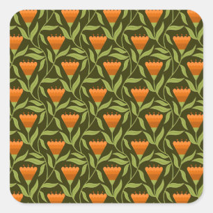 Adesivo Quadrado Padrão Floral Vintage com Tulipas Laranjas