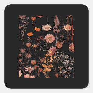 Adesivo Quadrado Padrão Floral - Whimsigoth Dark Cottagecore Escuro