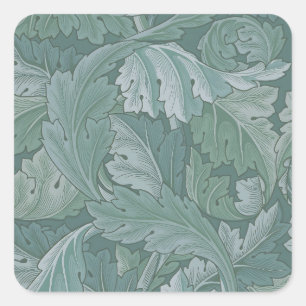 Adesivo Quadrado Padrão Folha de Acanto Azul Teal de William Morris