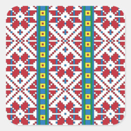 Adesivo Quadrado Padrão geométrico tribal vermelho, azul e estrela 