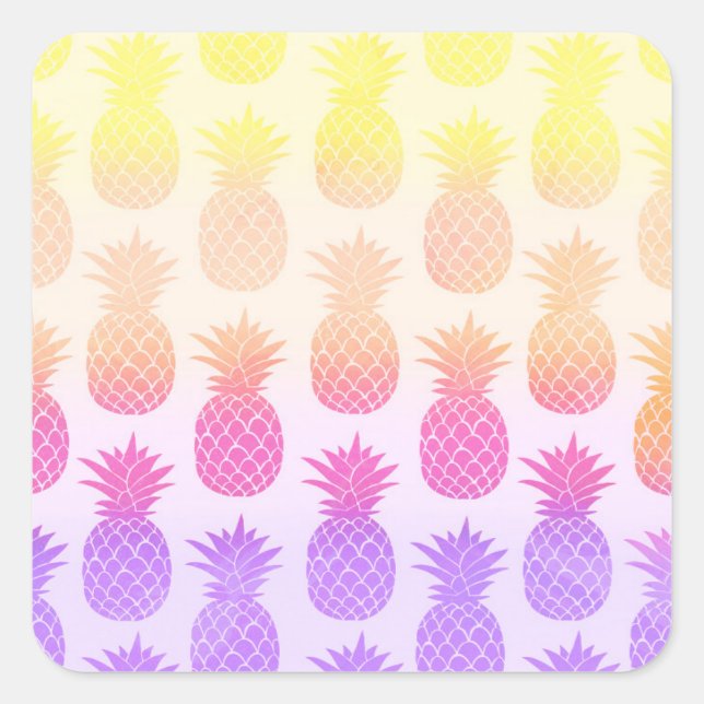 Adesivo Quadrado Padrão Girly Topical Rainbow Summer Pineapple (Frente)
