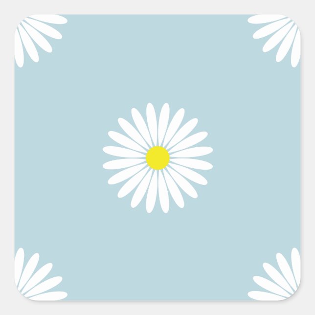 Adesivo Quadrado Padrão Ilustrativo de Lg do Daisies no Azul Pálido (Frente)