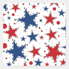 Adesivo Quadrado Padrão Impressão de estrelas vermelho, branco e az