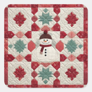 Adesivo Quadrado Padrão Inclinado Snowman Vermelho Verde