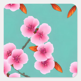 Adesivo Quadrado Padrão Japonês Cherry Blossom