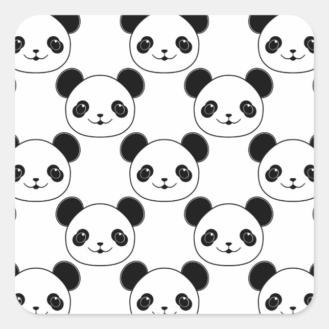 Adesivo Quadrado Padrão Kawaii Panda Em Preto E Branco (Frente)