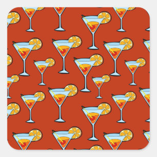 Adesivo Quadrado Padrão Laranja Escuro Martini Cocktail