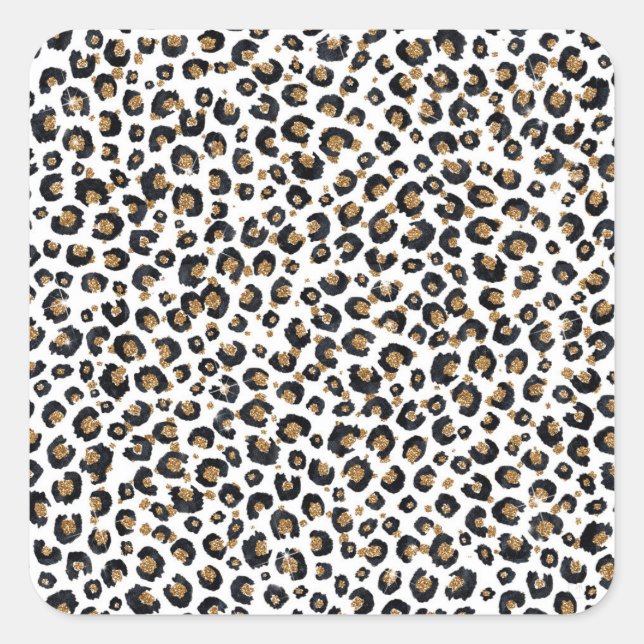 Adesivo Quadrado Padrão-Leopardo Dourado Elegante (Frente)